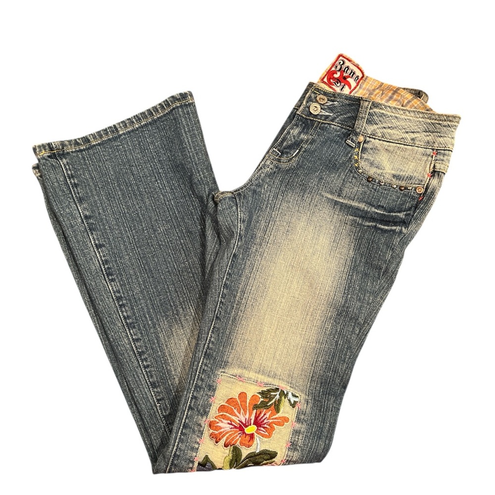 Vintage Zana Di Blue Flare Boho Jeans with Floral Embroidery - Size 5 EUC